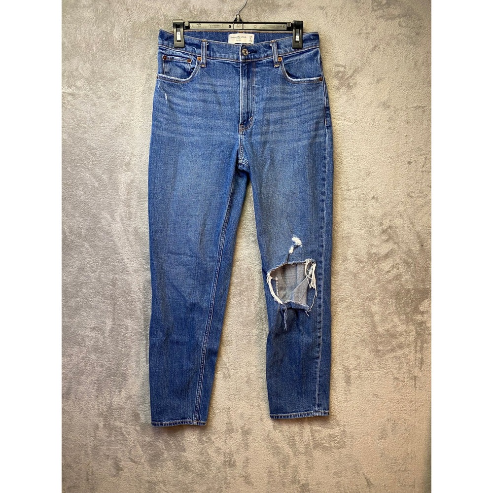 Abercrombie & Fitch The Mom High Rise Distressed Blue Jeans Size 28 6L